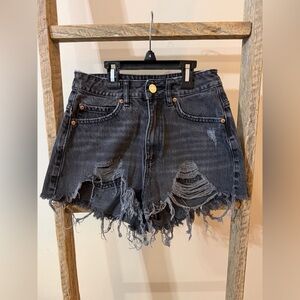 Garage Black Distressed High-Rise Denim Shorts